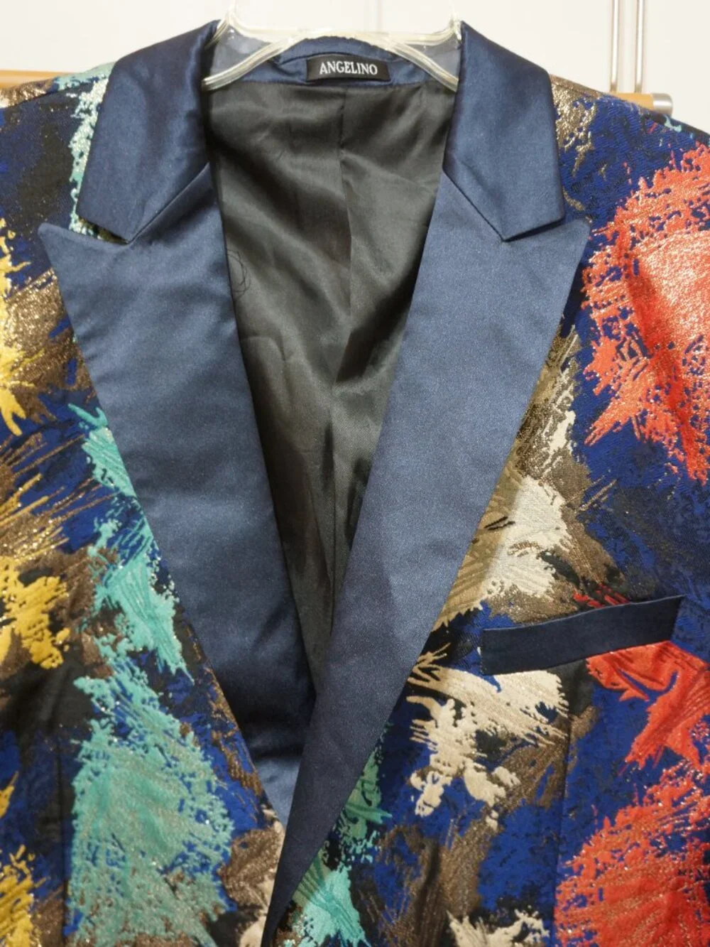 NWT Angelino Mens 50L Tuxedo Blazer Metallic Paint Splash Suit Jacket